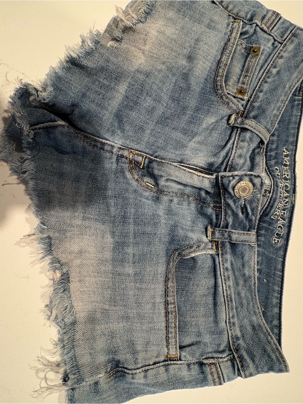 Festival Flare American Eagle Outfitters Light Wash Frayed Denim Shorts